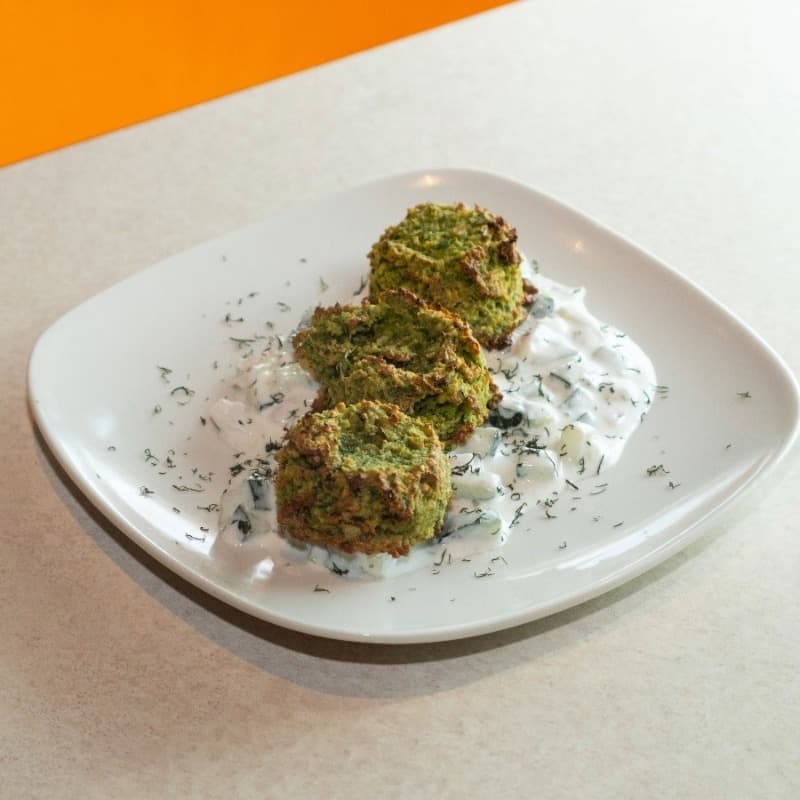 Baked falafel, catered by Brocheta Bistro