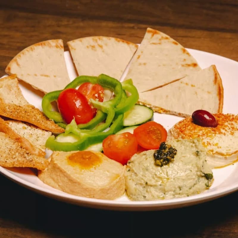 Assorted dip platter, catered by Brocheta Bistro