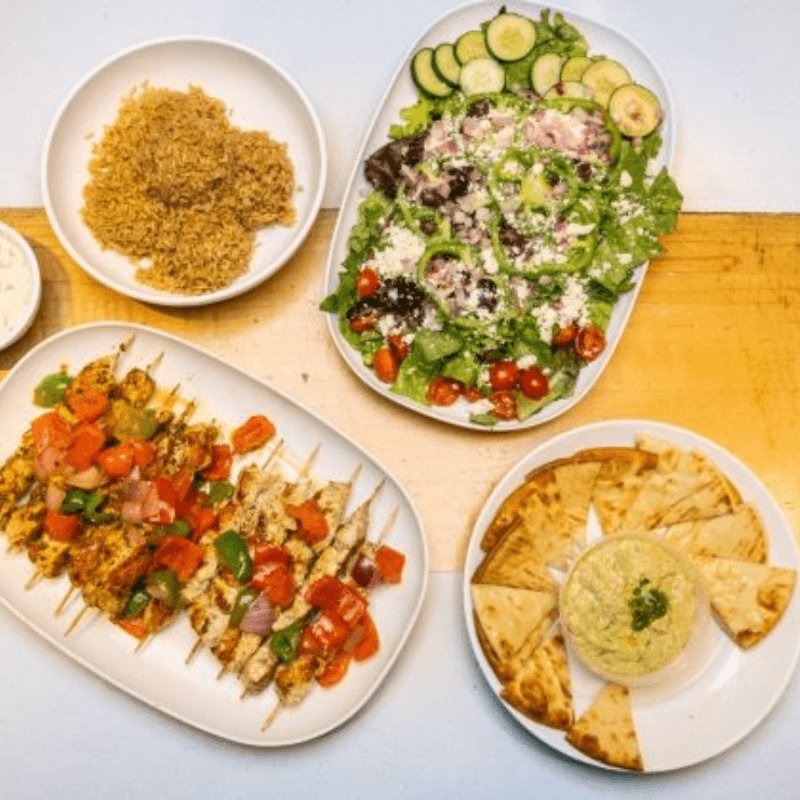 Family chicken kabobs, catered by Brocheta Bistro